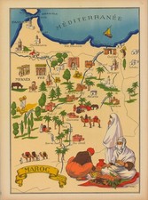 1943 Jylbert Colorful Pictorial Map of Morocco 'Maroc Region Nord' French Empire picture