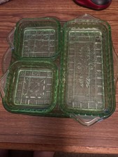 RARE 4 pc Vintage Jeanette Doric Relish Tray Dish Set Uranium Depression Glass picture