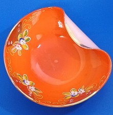 Vintage Italian Murano Art Glass Bowl Candy Dish Hand Painted Enamel Flowers picture