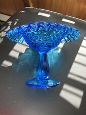 FENTON Stamped blue hobnail ruffled edge Stemmed Dish picture