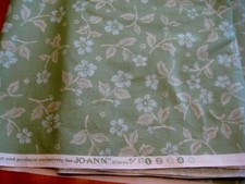4 uncut yards  Jo-Ann Blue flowers on pastel green background quilter fabric OOP picture