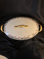 Jean Boyer Limoges BOJ91 Oval Covered Casserole Tureen Blue Pink Roses Gold picture