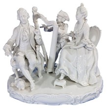 German Antique UNTERWEISSBACH Porcelain Aristocrat Musician Harp Blanc De Chine picture