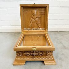 Orthodox Reliquary Box Wood Carved Ark with icon of Luke of Crimea 9.44