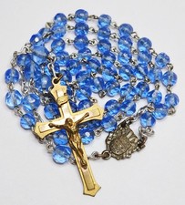 Vintage Five-Decade Catholic Rosary Blue Glass Beads picture