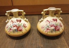 Antique 1880-1890 Vienna Austria Vases w/Tulip Motif #55 Set Of 2 picture