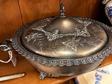 Antique Silver Plated Floral Engraved Tureen with Lid picture