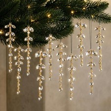 12 Pcs Christmas Crystal Ornaments, 4 Inch Gold Rhinestone Drop picture