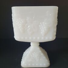 Milk Glass Square Pedestal Dish/Compote w/ Grape Design VTG picture
