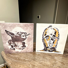 RETRO VINTAGE Star Wars Wall Art Print Set of 2 Featuring Yoda & C-3PO Character picture