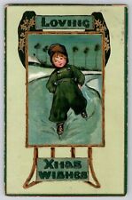 Christmas TUCKS Dutch Children Series 522 Little Boy Ice Skating Postcard 1910s picture