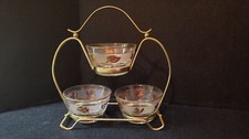 Vintage Golden Foliage Libbey 4pc Dessert Set (3 Footed Dessert & Metal Stand) picture