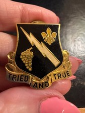 Vintage Cold War  Pin  97th Signal Battalion  Crest Lighting Grapes Fleur de Lis picture