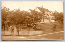 Postcard White Center Hall Colonial House on Hill Picket Fence Real Photo RPPC picture