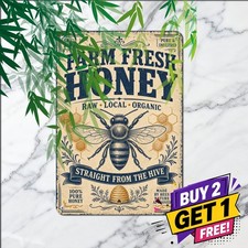 Pure Farm Fresh Honey Sign Country Apiary Kitchen Wall Decor Metal Tin Plaque picture