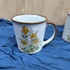 Vintage Takahashi Japan Stoneware Floral Coffee Mugs Cups Wildflower Speckled picture