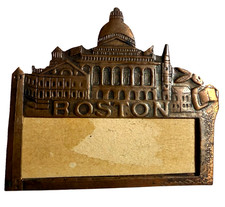 1920s Boston Souvenir Vintage Name Badge Pin Mass State House Dome Copper Brass picture