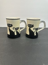 Hues and Brews Cat Mug Set of 2 “Cattitude” Fun Cute Whimsical Vintage picture