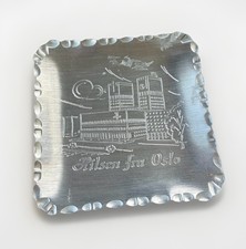 Vintage Hilsen Fra Oslo Norway Hand Forged Aluminum Souvenir Trinket Tray Dish picture