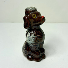 Vintage Redware Pottery Poodle Dog Figurine Brown Glazed Folk Art Miniature picture