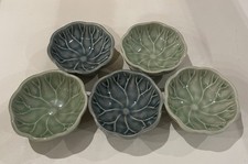 Set 5 Vintage Lotus Leaf Condiment Bowls Baan Celadon Chiang Mai Green Blue Thai picture