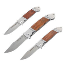 Mossy Oak 3-Pieces Folding Pocket Knife Set Stainless Steel Blade Wood Handle picture