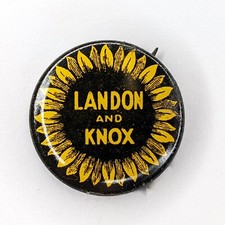 1936 Landon & Knox Presidential Campaign Pin Roosevelt FDR Opponent Sunflower E9 picture