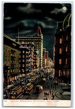 c1905's Lower Broadway By Night Trolley Buildings Downtown New York NY Postcard picture