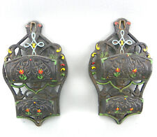 Vintage Hand-Painted Wilton Cast Iron Wall Mount Match Safe Holders Set Lot Of 2 picture