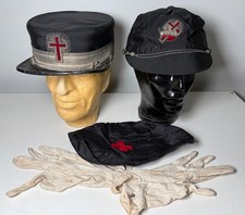 VTG 1900'S MASONIC KNIGHTS TEMPLAR UNIFORM HATS LOT KEPI + CAP +GLOVES BULLION picture
