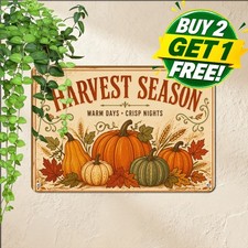 Rustic Autumn Fall Leaves Harvest Plaque Country Seasonal Home Metal Tin Sign picture