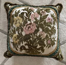 Vintage Floral Garden Ribbon Trim Velvet Backing Pillow 17x17 picture