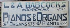 Antique Advertising Sign Wooden Babcock's Norwich NY Organs & Pianos Decor picture