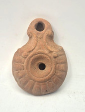 Ancient Late Roman Byzantine Terracotta Oil Lamp Decorated Holy Land 7 cm picture