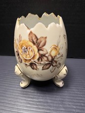 Vintage Napcoware Pink Floral Footed Cracked Egg Vase Handpainted Enamel picture