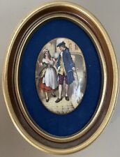 Vintage Courting Couple Porcelain On Blue Velvet With Child Frame picture