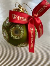 RARE Waterford Holiday Heirlooms Ribbon Ball Glass Ornament Green Mirror Poland picture