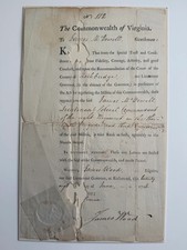 1796 Revolutionary General James Wood Signed Virginia Militia Commission to picture
