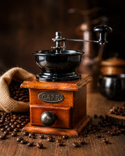 vintage antique manual wooden coffee grinder picture