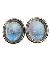 Vintage HOMCO Gold Oval Framed Church Swan Lake Prints Pair Cottagecore 1980s picture