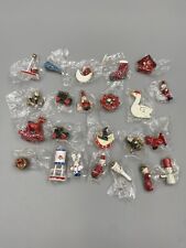 Lot of 20 Miniature Wooden Christmas Tree Ornaments Hand Painted picture