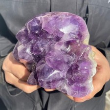 2.7lb Rare Natural amethyst crystal hand carved skull mineral specimen healing picture