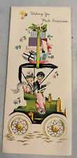 VTG Greeting Card Wedding Bride Groom Model-T Just Married #1 Mid Century 60s picture