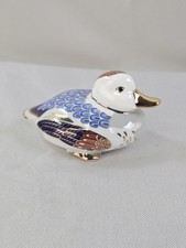 Vintage Japanese Porcelain Duck Figurine Hand Painted Gold Accents picture