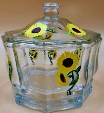 Indiana Glass Concord Octagon Candy Box Handpainted Sunflower Confection Vtg picture