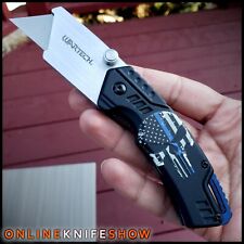 TACTICAL AMERICAN FLAG BLUE SKULL UTILITY KNIFE Folding Pocket Blade Multi Tool picture