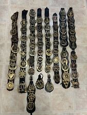 (73) ANTIQUE / VINTAGE ENGLISH BRASS HORSE HARNESS MEDALLIONS ON STRAPS picture