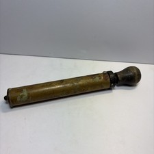 Vintage Small Brass Air Hand Pump w/ Wooden Handle Plunger Style picture