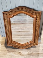 Vintage Homco Brown Faux Wicker Rattan Large Rectangular Mirror Wall Accent 2118 picture