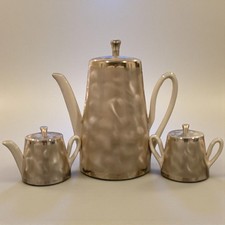 WMF Ikora West Germany Coffee Pot Set Champagne Gold MCM Ceramic Creamer Sugar picture